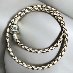 Retired Pandora Moments Double Champagne Braided Leather Bracelet